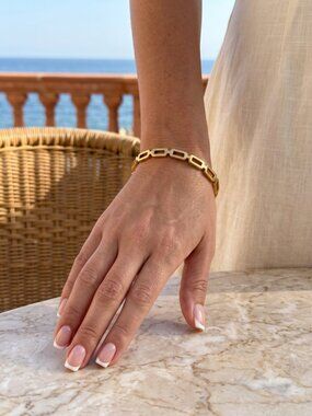 18K Gold Plated 316L Steel Open Link Chain Bangle Bracelet Old Money 2.28"